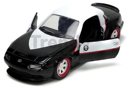 Autíčko Marvel Ghost Spider Mazda Miata 1990 Jada kovové s otvárateľnými dverami a figúrkou Gwen dĺžka 12,5 cm 1:32