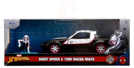 Autíčko Marvel Ghost Spider Mazda Miata 1990 Jada kovové s otvárateľnými dverami a figúrkou Gwen dĺžka 12,5 cm 1:32