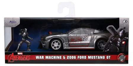 Autíčko Marvel War Machine 2006 Ford Mustang Jada kovové s otvárateľnými dverami a figúrkou War Machine dĺžka 14 cm 1:32