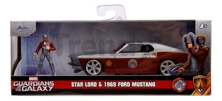 Autíčko Fastback 1969 Ford Mustang Marvel Jada kovové s otvárateľnými dverami a figúrka Star Lord dĺžka 13,9 cm 1:32