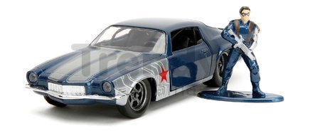 Autíčko Chevrolet Camaro 1973 Marvel Jada kovové s otvárateľnými dverami a figúrka Winter Soldier dĺžka 14 cm 1:32