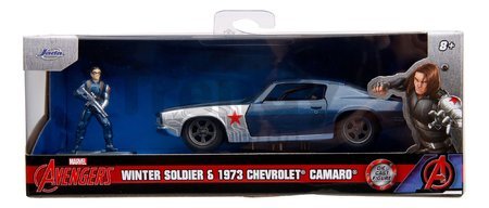 Autíčko Chevrolet Camaro 1973 Marvel Jada kovové s otvárateľnými dverami a figúrka Winter Soldier dĺžka 14 cm 1:32