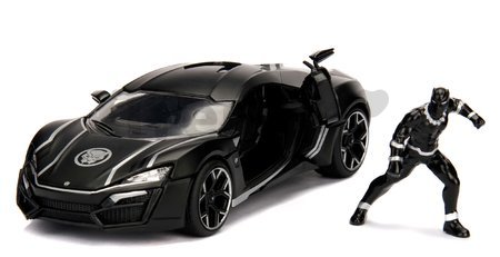 Autíčko Marvel Avengers Lykan Hypersport Jada kovové s otvárateľnými časťami a figúrkou Black Panther dĺžka 20 cm 1:24