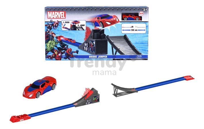 Skákací most Bridge Jumper Marvel Majorette dĺžka 150 cm s kovovým autíčkom Spiderman 1:64