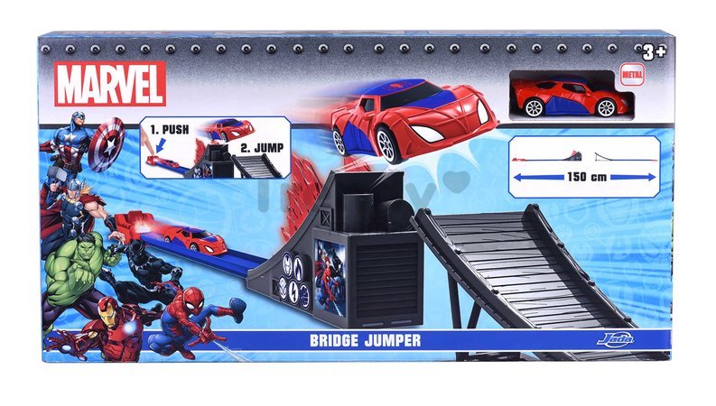 Skákací most Bridge Jumper Marvel Majorette dĺžka 150 cm s kovovým autíčkom Spiderman 1:64