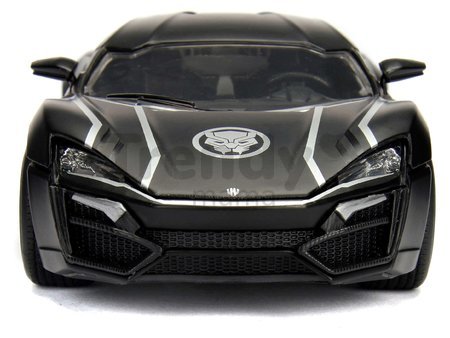 Autíčko Marvel Avengers Lykan Hypersport Jada kovové s otvárateľnými časťami a figúrkou Black Panther dĺžka 20 cm 1:24