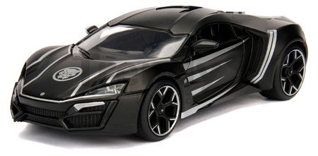 Autíčko Marvel Avengers Lykan Hypersport Jada kovové s otvárateľnými časťami a figúrkou Black Panther dĺžka 20 cm 1:24