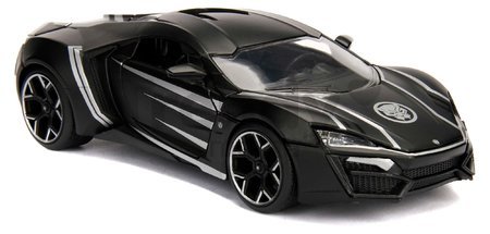 Autíčko Marvel Avengers Lykan Hypersport Jada kovové s otvárateľnými časťami a figúrkou Black Panther dĺžka 20 cm 1:24