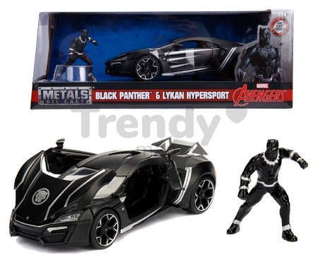 Autíčko Marvel Avengers Lykan Hypersport Jada kovové s otvárateľnými časťami a figúrkou Black Panther dĺžka 20 cm 1:24