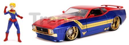 Autíčko Marvel Ford Mustang Mach 1973 Jada kovové s otvárateľnými časťami a figúrkou Captain Marvel 18 cm dĺžka 1:24