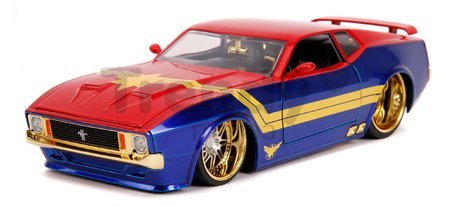 Autíčko Marvel Ford Mustang Mach 1973 Jada kovové s otvárateľnými časťami a figúrkou Captain Marvel 18 cm dĺžka 1:24