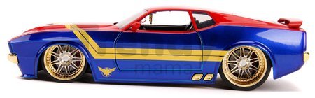 Autíčko Marvel Ford Mustang Mach 1973 Jada kovové s otvárateľnými časťami a figúrkou Captain Marvel 18 cm dĺžka 1:24