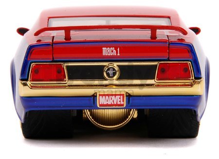 Autíčko Marvel Ford Mustang Mach 1973 Jada kovové s otvárateľnými časťami a figúrkou Captain Marvel 18 cm dĺžka 1:24