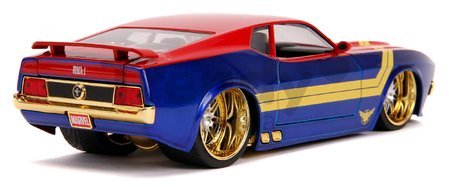 Autíčko Marvel Ford Mustang Mach 1973 Jada kovové s otvárateľnými časťami a figúrkou Captain Marvel 18 cm dĺžka 1:24