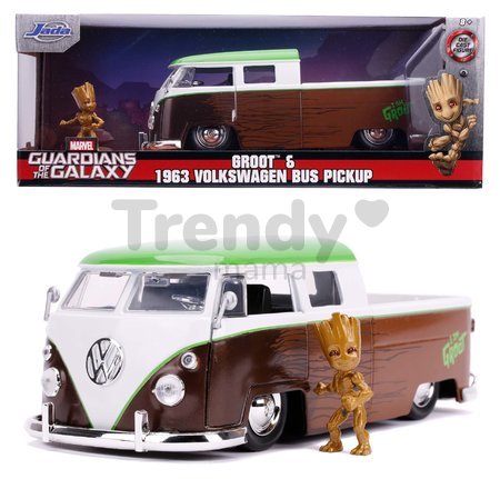 Autíčko Marvel Groot 1963 VW Bus Pickup Jada kovové s otvárateľnými časťami a figúrkou Groot dĺžka 20,5 cm 1:24