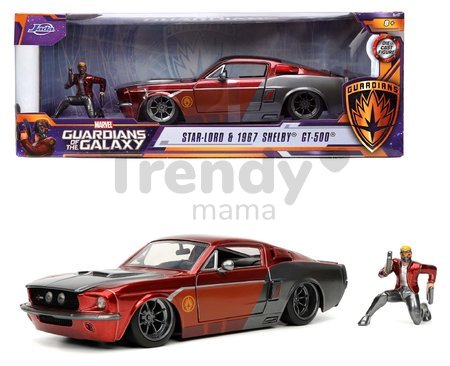 Autíčko Marvel 1967 Shelby GT-500 Jada kovové s otvárateľnými časťami a figúrkou Star Lord dĺžka 20 cm 1:24