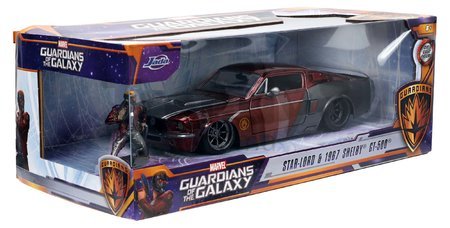Autíčko Marvel 1967 Shelby GT-500 Jada kovové s otvárateľnými časťami a figúrkou Star Lord dĺžka 20 cm 1:24