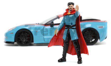 Autíčko Marvel Doctor Strange Chevy Corvette 2006 Jada kovové s otvárateľnými časťami a figúrkou Doctor Strange dĺžka 22 cm 1:24