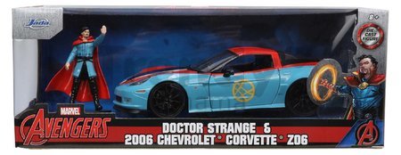 Autíčko Marvel Doctor Strange Chevy Corvette 2006 Jada kovové s otvárateľnými časťami a figúrkou Doctor Strange dĺžka 22 cm 1:24