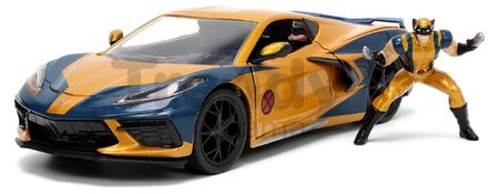 Autíčko Marvel Chevy Corvette Jada kovové s otvárateľnými časťami a figúrkou Wolverine dĺžka 22 cm 1:24
