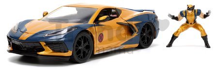 Autíčko Marvel Chevy Corvette Jada kovové s otvárateľnými časťami a figúrkou Wolverine dĺžka 22 cm 1:24