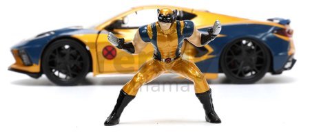 Autíčko Marvel Chevy Corvette Jada kovové s otvárateľnými časťami a figúrkou Wolverine dĺžka 22 cm 1:24