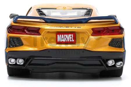 Autíčko Marvel Chevy Corvette Jada kovové s otvárateľnými časťami a figúrkou Wolverine dĺžka 22 cm 1:24