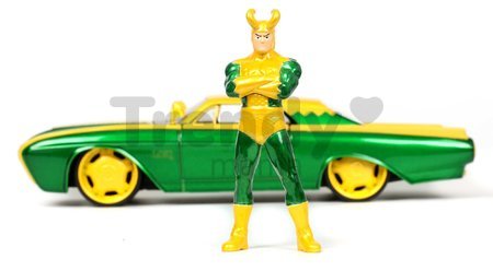 Autíčko Marvel Ford Thunderbird Jada kovové s otvárateľnými časťami a figúrkou Loki dĺžka 22 cm 1:24