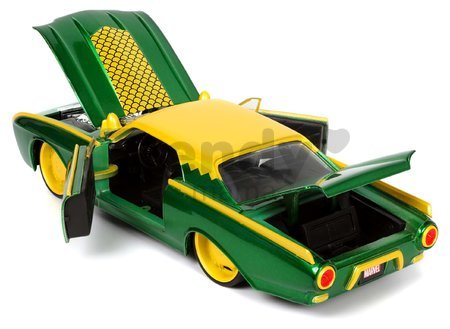 Autíčko Marvel Ford Thunderbird Jada kovové s otvárateľnými časťami a figúrkou Loki dĺžka 22 cm 1:24