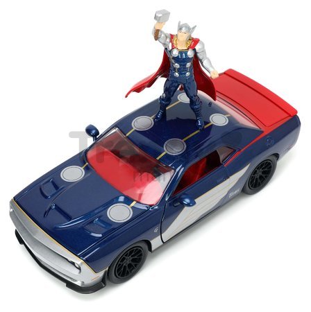 Autíčko Marvel Dodge Challenger SRT Hellcat Jada kovové s otvárateľnými časťami a figúrkou Thor dĺžka 20 cm 1:24