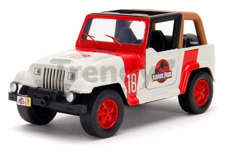 Autíčko Jeep Wrangler Jurassic World Jada kovové s otvárateľnými dverami dĺžka 10,2 cm 1:32
