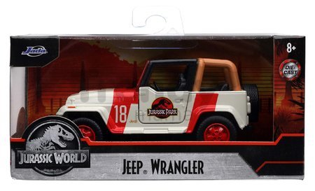 Autíčko Jeep Wrangler Jurassic World Jada kovové s otvárateľnými dverami dĺžka 10,2 cm 1:32
