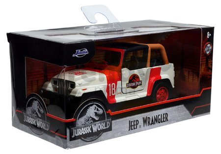 Autíčko Jeep Wrangler Jurassic World Jada kovové s otvárateľnými dverami dĺžka 10,2 cm 1:32