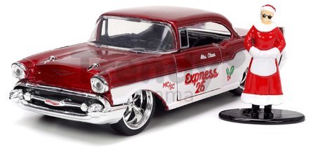 Autíčko vianočné Chevrolet 1957 Jada kovové s otvárateľnými dverami a figúrkou Santa Claus dĺžka 13 cm 1:32
