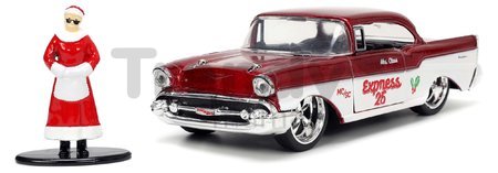 Autíčko vianočné Chevrolet 1957 Jada kovové s otvárateľnými dverami a figúrkou Santa Claus dĺžka 13 cm 1:32
