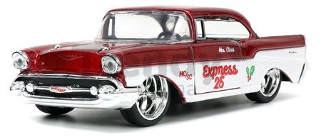 Autíčko vianočné Chevrolet 1957 Jada kovové s otvárateľnými dverami a figúrkou Santa Claus dĺžka 13 cm 1:32