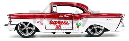 Autíčko vianočné Chevrolet 1957 Jada kovové s otvárateľnými dverami a figúrkou Santa Claus dĺžka 13 cm 1:32