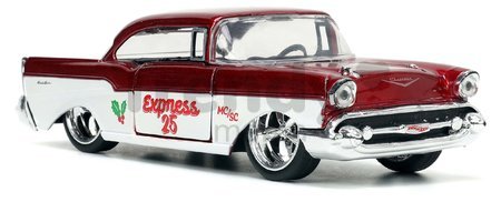 Autíčko vianočné Chevrolet 1957 Jada kovové s otvárateľnými dverami a figúrkou Santa Claus dĺžka 13 cm 1:32