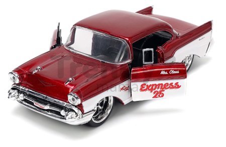 Autíčko vianočné Chevrolet 1957 Jada kovové s otvárateľnými dverami a figúrkou Santa Claus dĺžka 13 cm 1:32
