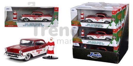 Autíčko vianočné Chevrolet 1957 Jada kovové s otvárateľnými dverami a figúrkou Santa Claus dĺžka 13 cm 1:32