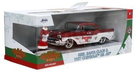 Autíčko vianočné Chevrolet 1957 Jada kovové s otvárateľnými dverami a figúrkou Santa Claus dĺžka 13 cm 1:32