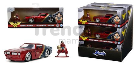 Autíčko DC Pontiac Firebird 1972 Jada kovové s otvárateľnými dverami a figúrkou Wonder Woman dĺžka 13 cm 1:32