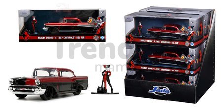 Autíčko DC Chevy Bel Air 1957 Jada kovové s otvárateľnými dverami a figúrkou Harley Quinn dĺžka 13 cm 1:32
