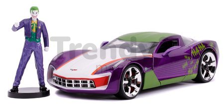 Autíčko DC Chevy Corvette Stingray 2009 Jada kovové s otvárateľnými časťami a figúrkou Joker dĺžka 20 cm 1:24