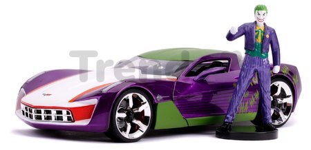 Autíčko DC Chevy Corvette Stingray 2009 Jada kovové s otvárateľnými časťami a figúrkou Joker dĺžka 20 cm 1:24