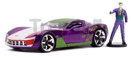 Autíčko DC Chevy Corvette Stingray 2009 Jada kovové s otvárateľnými časťami a figúrkou Joker dĺžka 20 cm 1:24