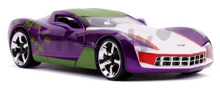 Autíčko DC Chevy Corvette Stingray 2009 Jada kovové s otvárateľnými časťami a figúrkou Joker dĺžka 20 cm 1:24