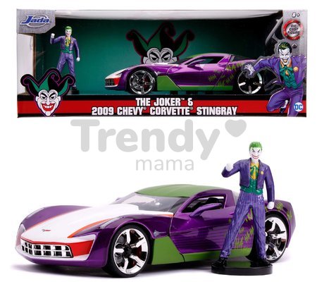 Autíčko DC Chevy Corvette Stingray 2009 Jada kovové s otvárateľnými časťami a figúrkou Joker dĺžka 20 cm 1:24