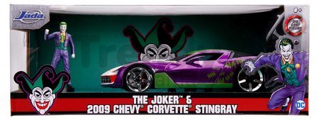 Autíčko DC Chevy Corvette Stingray 2009 Jada kovové s otvárateľnými časťami a figúrkou Joker dĺžka 20 cm 1:24