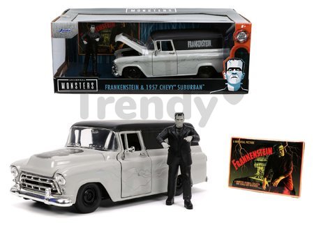Autíčko Chevy Suburban 1957 Jada kovové s otvárateľnými časťami a figúrkou Frankenstein dĺžka 20 cm 1:24
